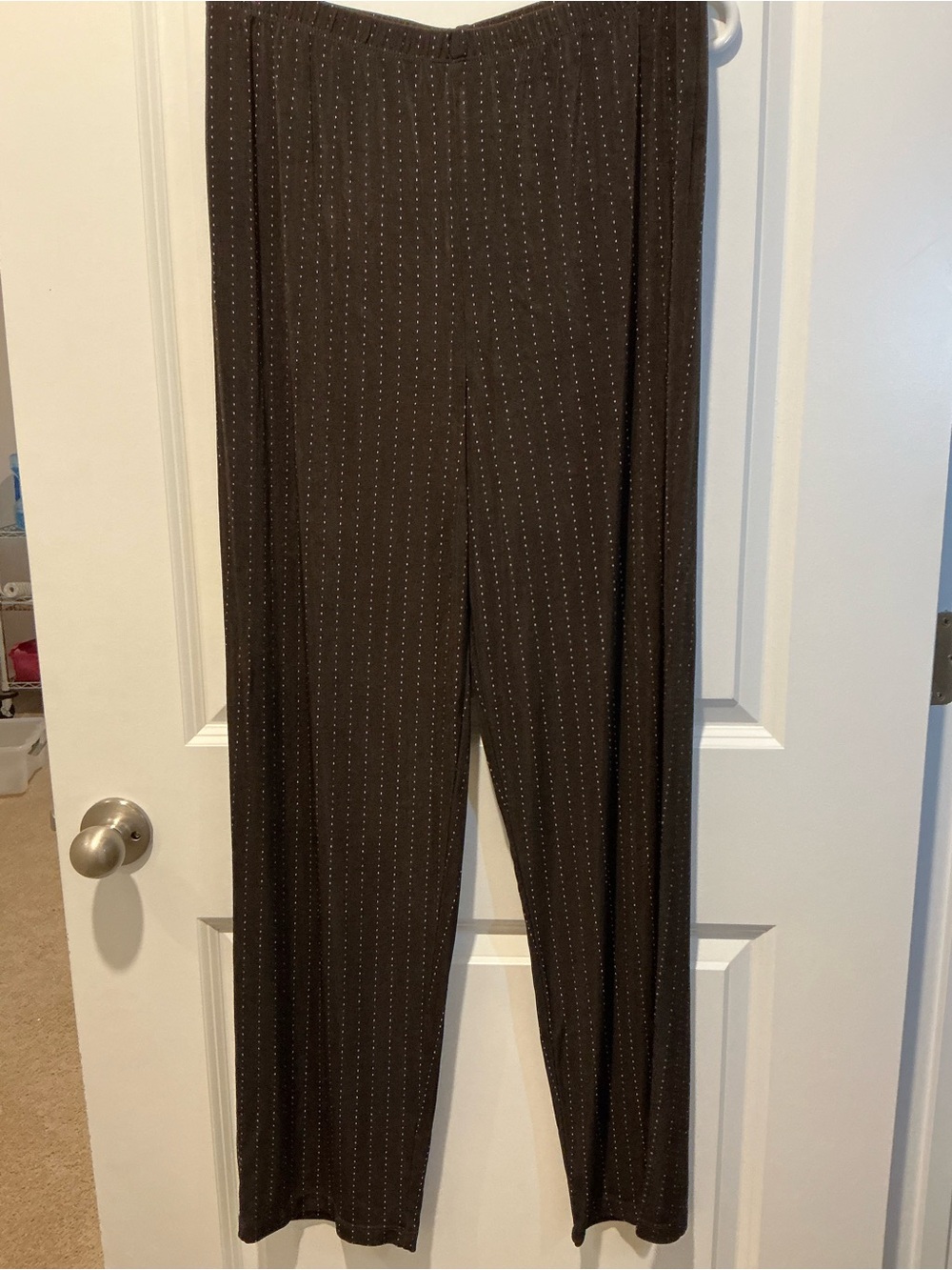 Chico's Brown Pinstripe Knit Pants Travelers Collection